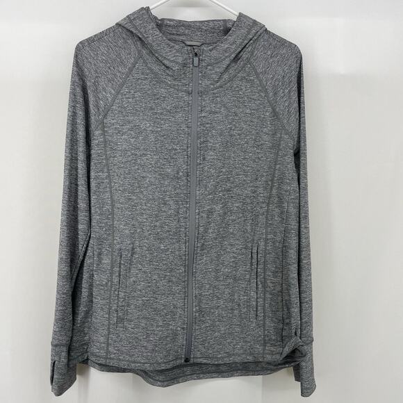 Athleta Size M Pacifica Illume UPF Relaxed Jacket Hoodie Thumbholes Gray Zip Up - Picture 4 of 12
